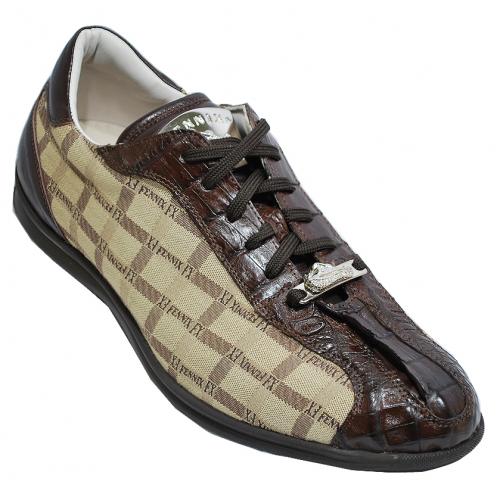Fennix Brown / Tan Genuine Hornback Alligator Tail/Fennix Fabric Casual Sneakers 3333